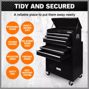 Black Tool Box 7 Drawer Chest Cabinet Trolley Toolbox Garage Storage Lockable Brake-9