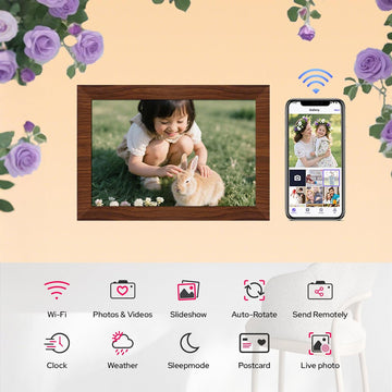 10.1 Inch Digital Picture Frame - 1280 * 800 HD WiFi Enabled with Load from Phone Capability, 32GB Memory Touch Screen  Photo  Display Brown - 0