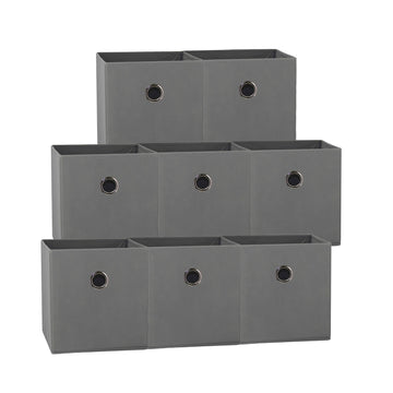 SORTI 27x28x27 CM Grey 8-Pack Foldable Storage Cubes - Fabric Bookcase Organizers for Toys and More