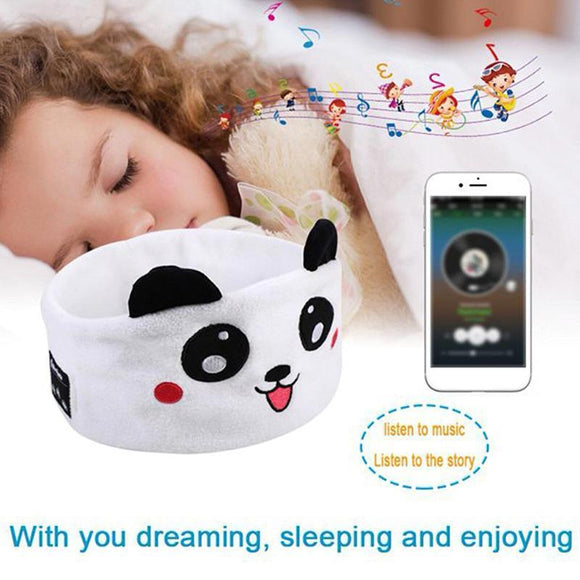 Cute Bluetooth Headband Headphones Wireless Sleep Music Mask with Mic - White-Panda