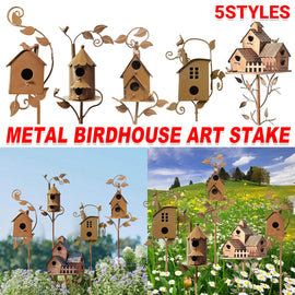Birdhouse Garden Stakes Outdoor Yard Ornaments for Lawn and Garden Decoration - D