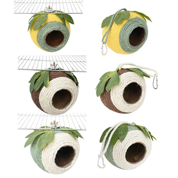 Bird Nest Parrot Nest Coconut Shell Braided Twine Colourful Cage Hanging Bed - White-Brown-Screw Model - 0