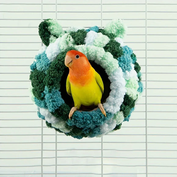Hanging Warm Cotton Nest Hammock Cozy Bed for Parrots and Other Bird Species - Green
