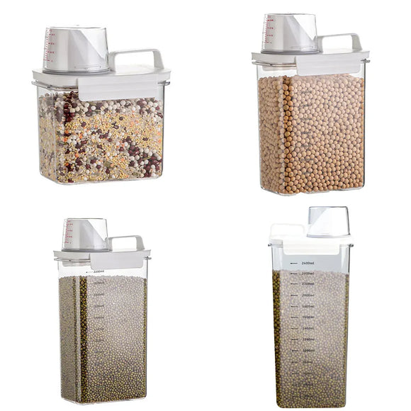 Sealed Household Grain Storage Box Transparent Rice Bucket Kitchen Storage - 2300ml