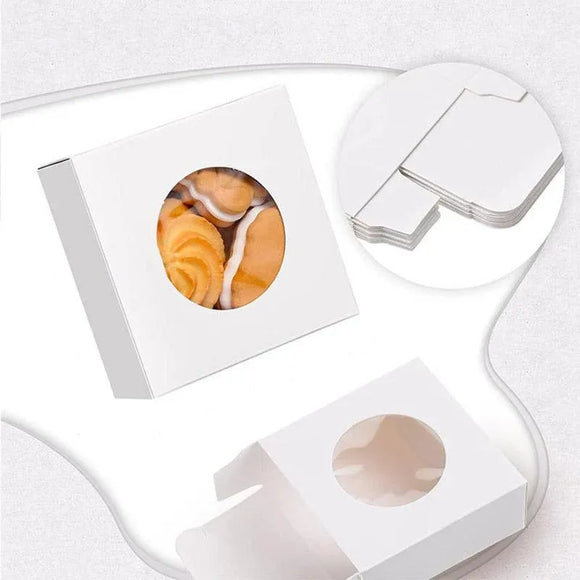 50PCS Handmade Soap Paper Box Round Window Kraft Black White Candy Biscuit Box - Black-50pcs 8*8*3CM