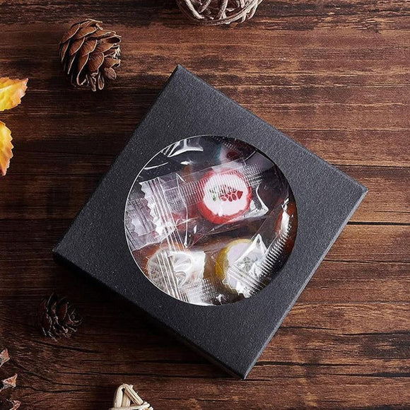 50PCS Handmade Soap Paper Box Round Window Kraft Black White Candy Biscuit Box - White-50pcs 8*8*3CM