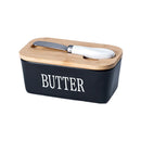 Butter Box with Knife Rectangular Cheese Container with Wooden Lid for Kitchen - Black-1