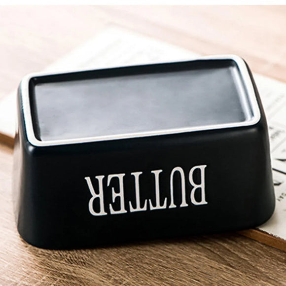 Butter Box with Knife Rectangular Cheese Container with Wooden Lid for Kitchen - Black