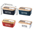 Butter Box with Knife Rectangular Cheese Container with Wooden Lid for Kitchen - Green-4