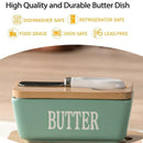 Butter Box with Knife Rectangular Cheese Container with Wooden Lid for Kitchen - Red-9