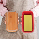Butter Box with Knife Rectangular Cheese Container with Wooden Lid for Kitchen - Red-11