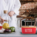 Butter Box with Knife Rectangular Cheese Container with Wooden Lid for Kitchen - Red-14