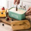 Butter Box with Knife Rectangular Cheese Container with Wooden Lid for Kitchen - Blue-6