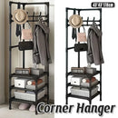 1-Piece Corner Clothes Rack with Shelves and Hooks, Black-1