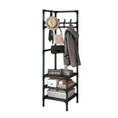 1-Piece Corner Clothes Rack with Shelves and Hooks, Black-12