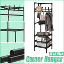 1-Piece Corner Clothes Rack with Shelves and Hooks, Black-13