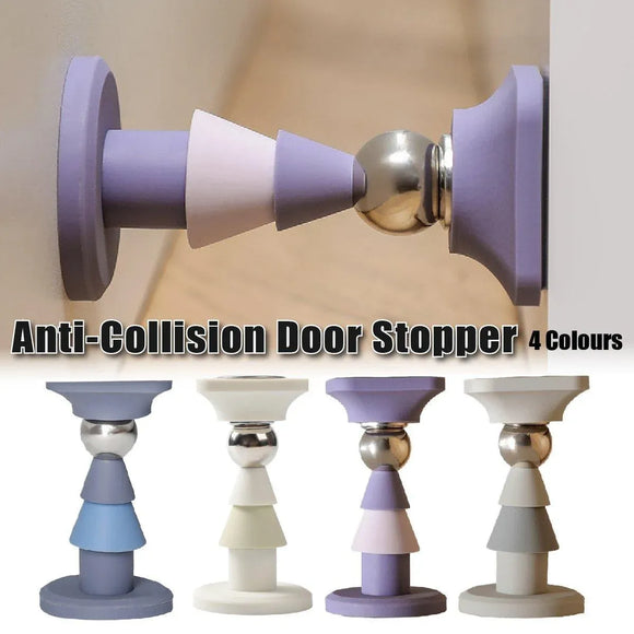 Silicone Silent Door Stopper with Suction Base and Secure Hold Catch Design - Blue