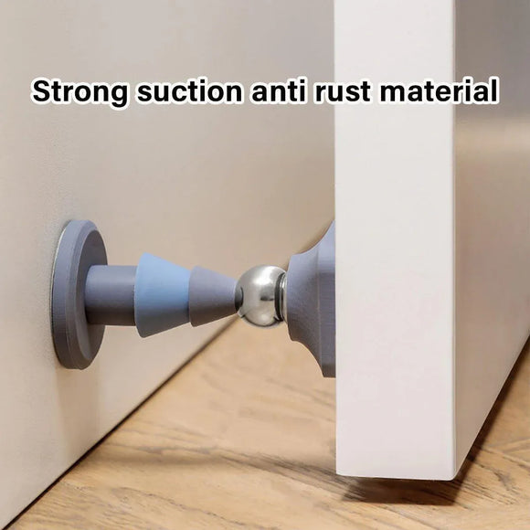 Silicone Silent Door Stopper with Suction Base and Secure Hold Catch Design - Grey