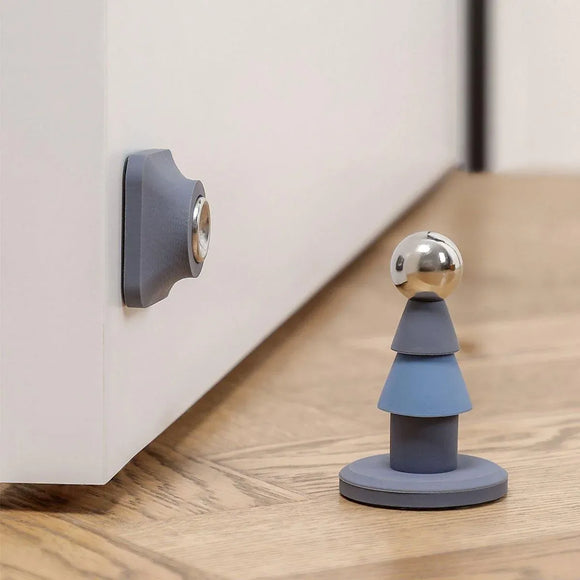 Silicone Silent Door Stopper with Suction Base and Secure Hold Catch Design - White