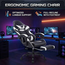 Black and White Gaming Chair with Footrest and Lumbar Support-3