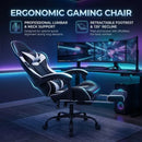 Black and White Gaming Chair with Footrest and Lumbar Support-4