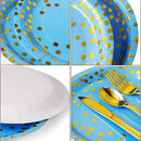 50-Pack Blue and Gold Polka Dot Disposable Paper Dessert Plates, 7 in-11
