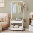 1-Piece Mobile Clothes Rack with Rail and Storage Baskets, White-3