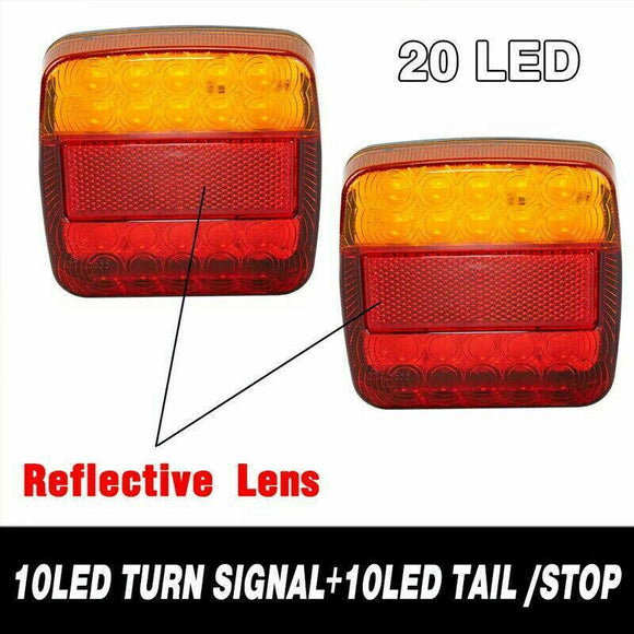 2X Square 26 Led Trailer Tail Lights Stop Brake Reverse Indicator Taillight Lamp