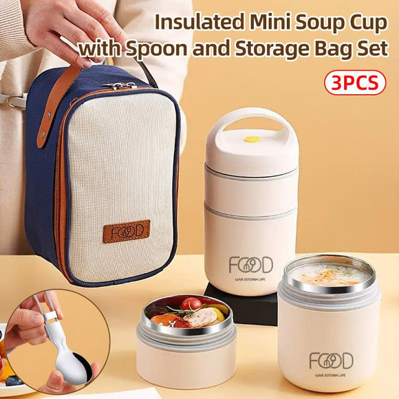 3pcs Insulated Lunch Box Soup Container Portable Breakfast Food Storage Box Set