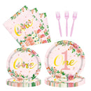 96-Piece First Birthday Floral Tableware Pack for 24 Place Settings-2