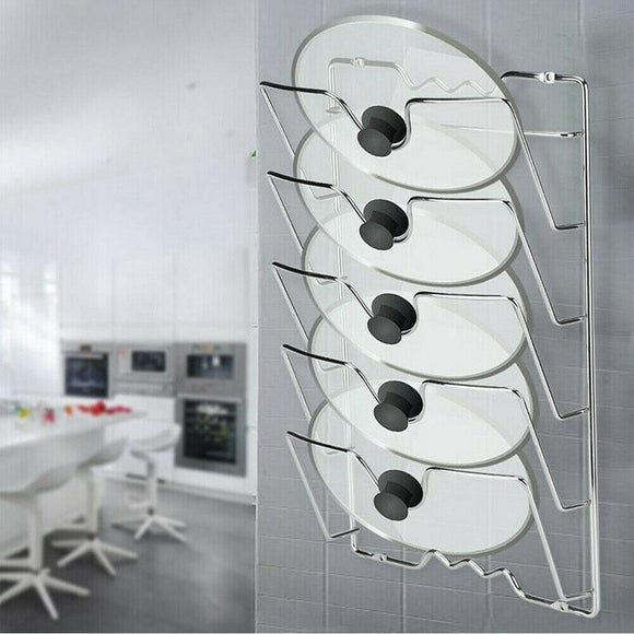 Pan Lid Holder Storage Rack Wall Mount Pot Cover Organizer Kitchen Accessories