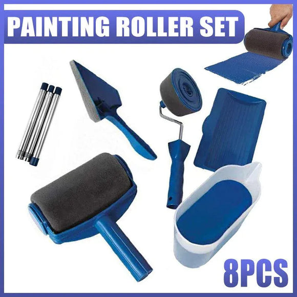 8Pcs/Set Pro Paint Roller Brush Handle Flocked Edger Wall Painting Hand Tool