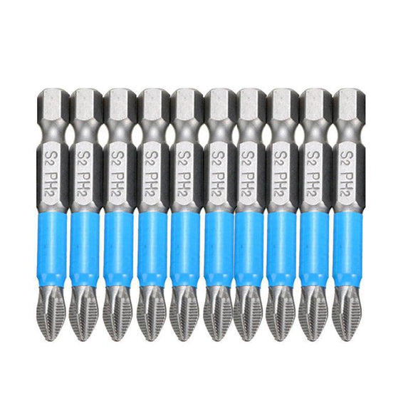 10PCS Anti Slip Electric Hex Shank 50mm PH2 Cross Head Screwdriver Bits Set