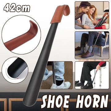 Long Handle Shoe Horn 42 cm Black with Brown Handle Sleeve, 1 Piece