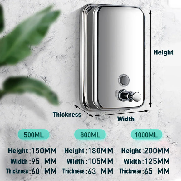 Stainless Steel Wall Mounted Soap Dispenser Hotel Bathroom Sanitizer Bottle - 500ML