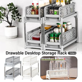 Bathroom Kitchen Sink Storage Rack Drawer Plastic Shelf Seasoning Holder - Grey - 0