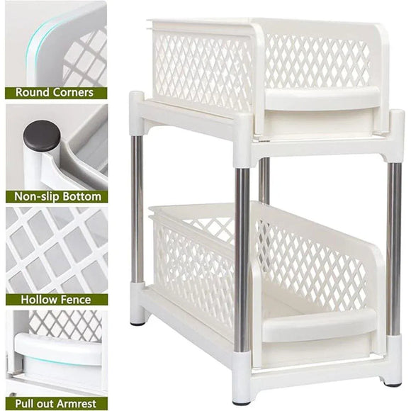 Bathroom Kitchen Sink Storage Rack Drawer Plastic Shelf Seasoning Holder - Grey
