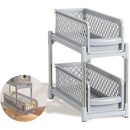 Bathroom Kitchen Sink Storage Rack Drawer Plastic Shelf Seasoning Holder - Grey-14