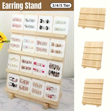 Wooden Earrings Display Rack Multi Tier Jewelry Stand Organizer Earrings Holder - 5-Tier - 0
