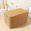 Storage Box Bedroom Organizer Faux Rattan Woven Basket with Lid Home-4