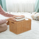 Storage Box Bedroom Organizer Faux Rattan Woven Basket with Lid Home-6
