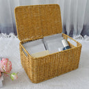 Storage Box Bedroom Organizer Faux Rattan Woven Basket with Lid Home-7