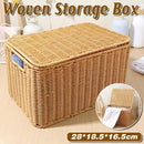 Storage Box Bedroom Organizer Faux Rattan Woven Basket with Lid Home-13