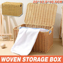 Storage Box Bedroom Organizer Faux Rattan Woven Basket with Lid Home-1