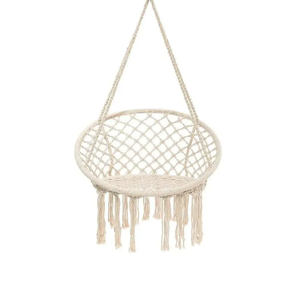 Beige Hanging Chair with Tassels and Two Rings - 1 Piece