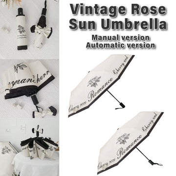 Vintage Rose UV Protection Automatic Manual Tri-fold Sun Rain Umbrella Sunshade - Automatic