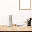 1 White Ceramic Vase with Gold-Coloured Wavy Detail, 13 x 11.5 x 25 cm-4