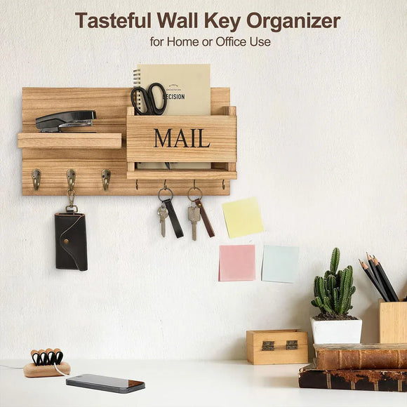 Wooden Wall Mounted Key Holder Storage Rack Door Hook Hanger Coat Rack Organizer