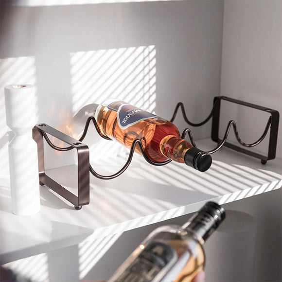 Iron Wine Rack Bottle Holder Metal Display Stand Tabletop Decorative Storage - Brown