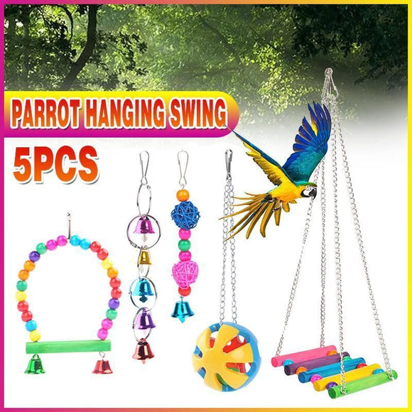 5PCS Hanging Parrot Toys Set with Swings and Ladders for Budgies Cockatiels Cages